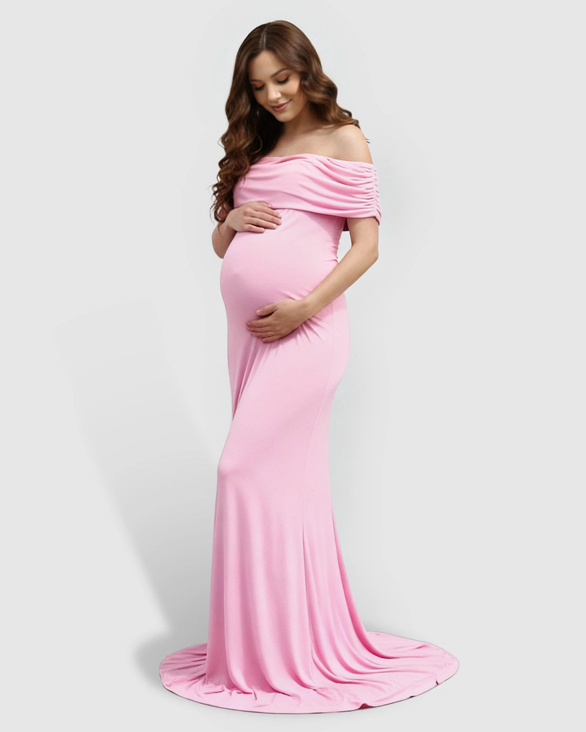 Off-Shoulder Mermaid Fit Maternity Maxi Dress