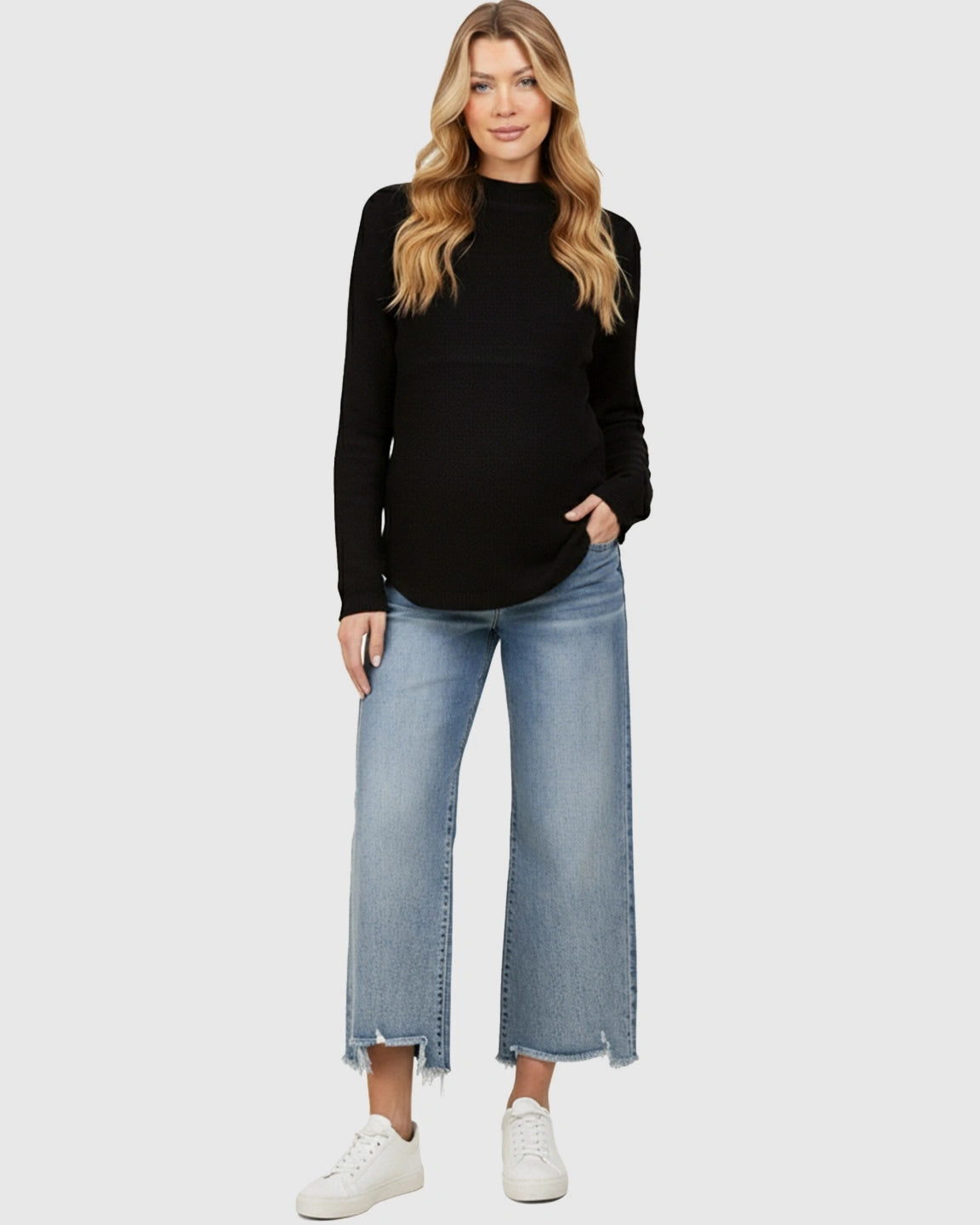 Soft Stretch Wide-leg Ripped Maternity Jeans