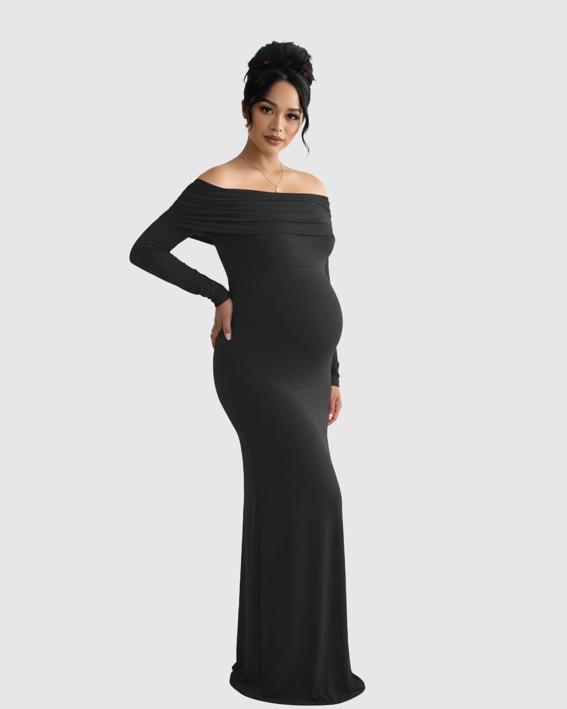 Off-Shoulder Cross-Back Maternity Gown