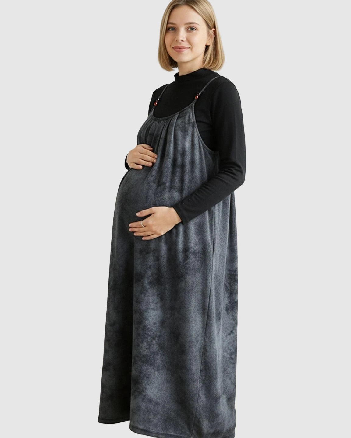 Adjustable Strap Vintage-Style Maternity Suspender Midi Dress