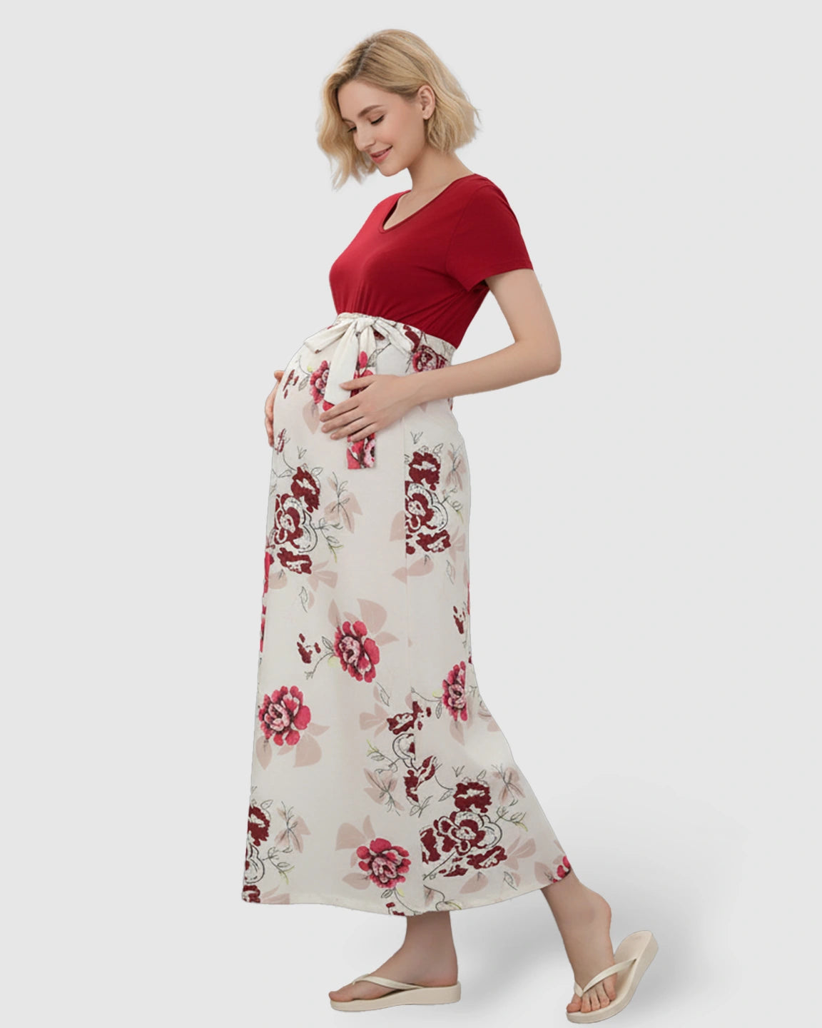 Tie Waist Floral Maternity Maxi Dress
