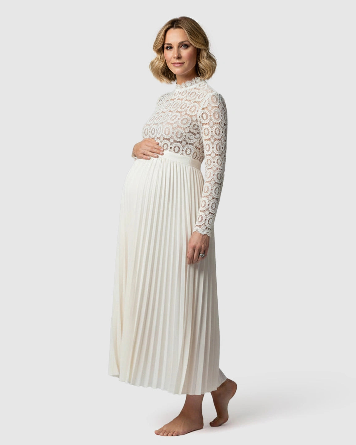 Lace Mock-Neck Maternity Maxi Dress