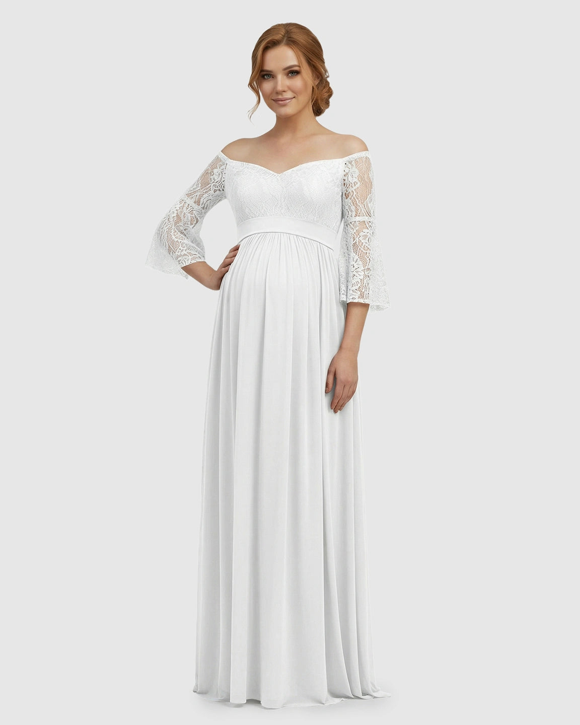 Off-Shoulder Lace Bodice Maternity Photoshoot Dress