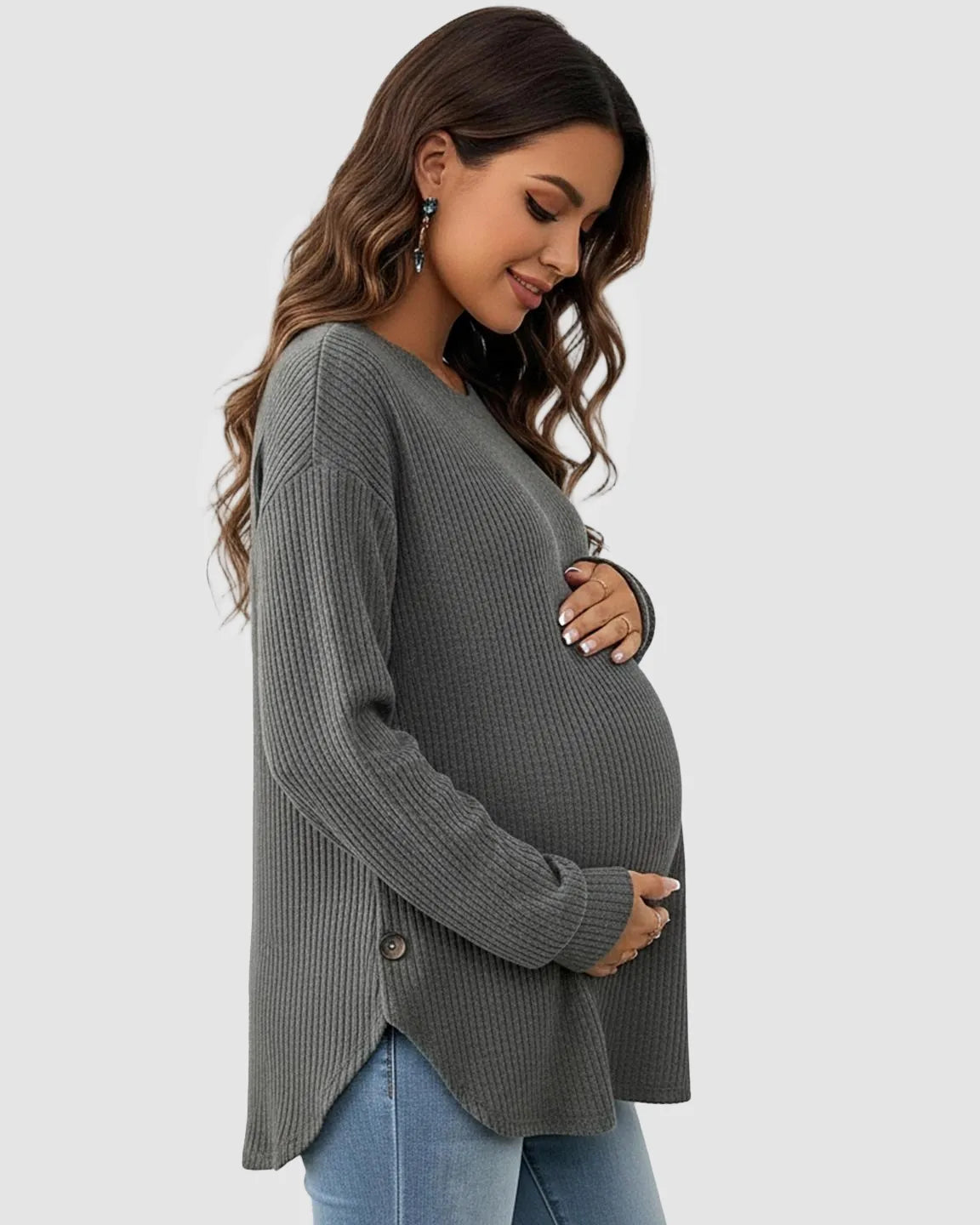 Round Neck Long Sleeve Casual Maternity Sweatshirt