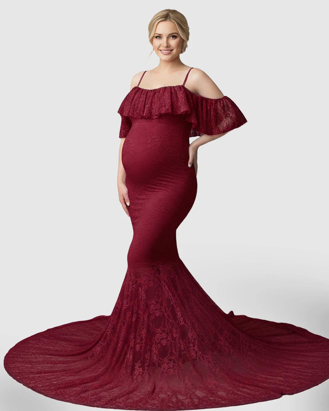Off-Shoulder Lace Mermaid Maternity Gown