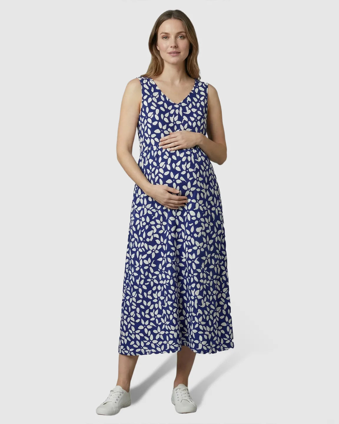 Pockets V-Neck A-Line Maternity Midi Dress