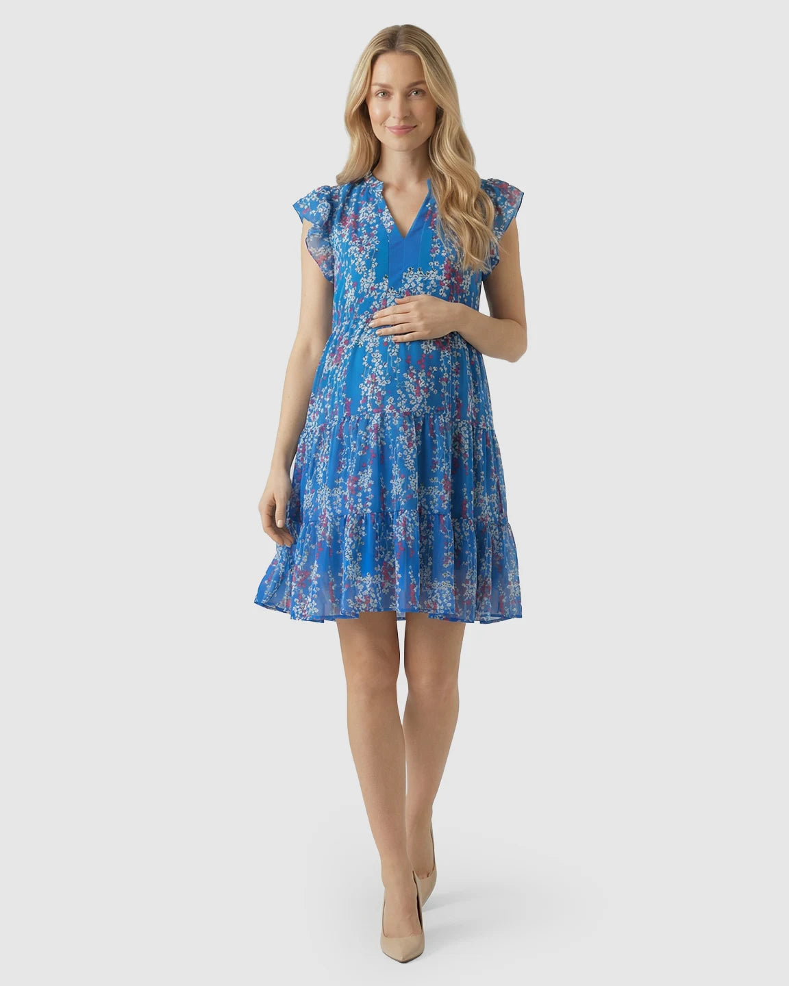 Floral V-neck A-Line Maternity Dress