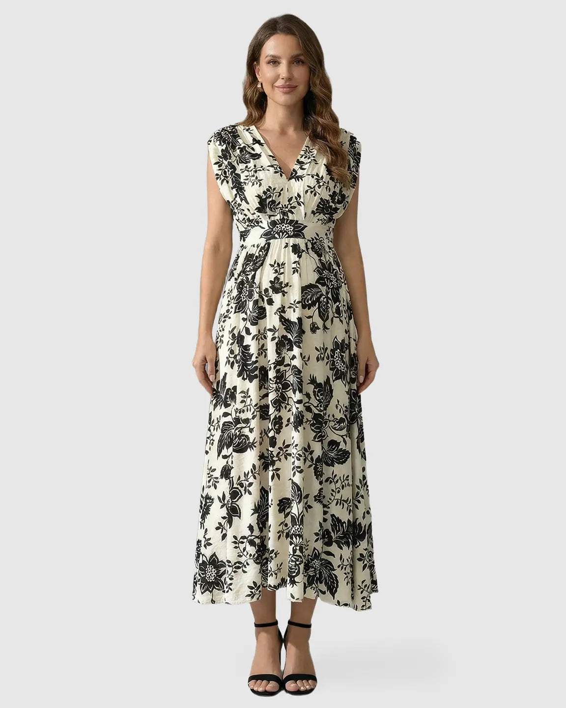 Sleeveless Floral Retro Maternity Midi Dress