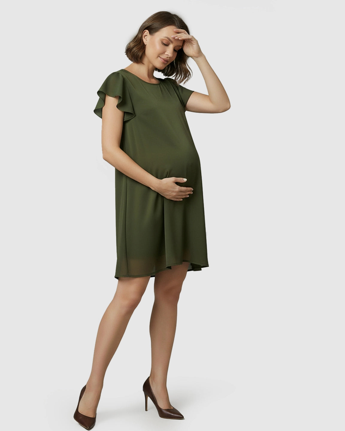 Ruffle Sleeves Shift Silhouette Maternity Mini Dress