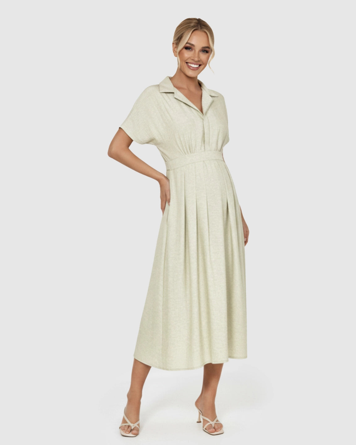 Lapel Collar A-line Maternity Midi Dress