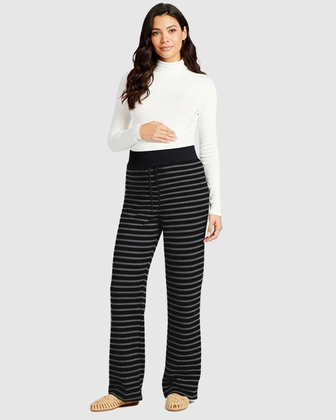 Striped Knitted Wide-Leg Maternity Pants