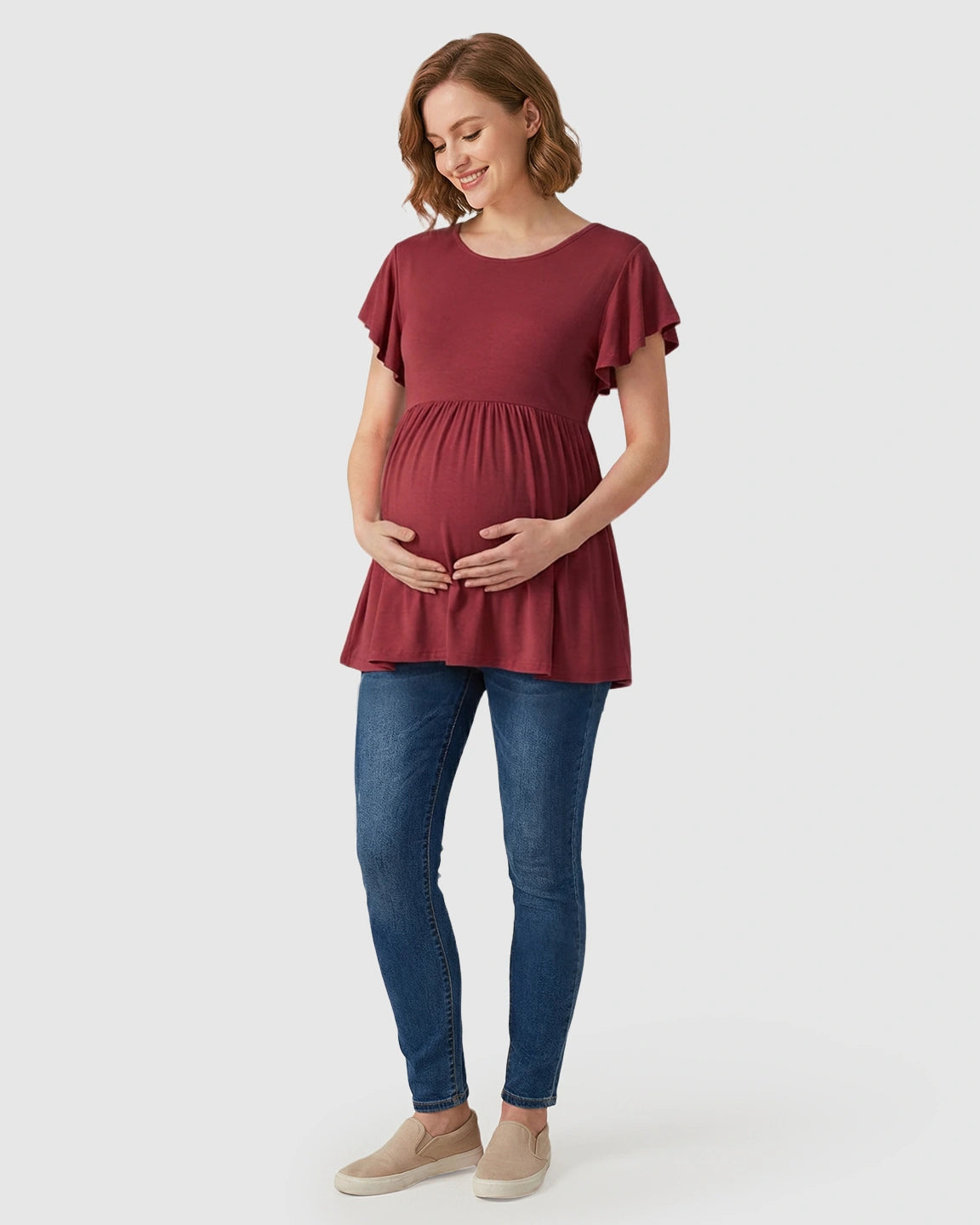 Gathered Ruffle-Sleeve Maternity