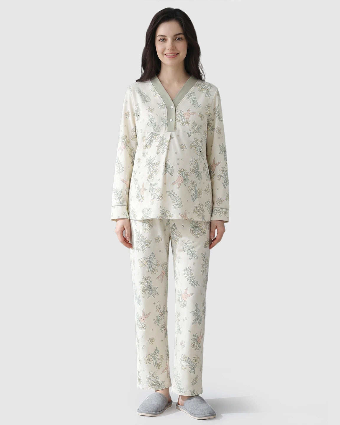 Easy Access Plant Print Maternity Sleepwear Set