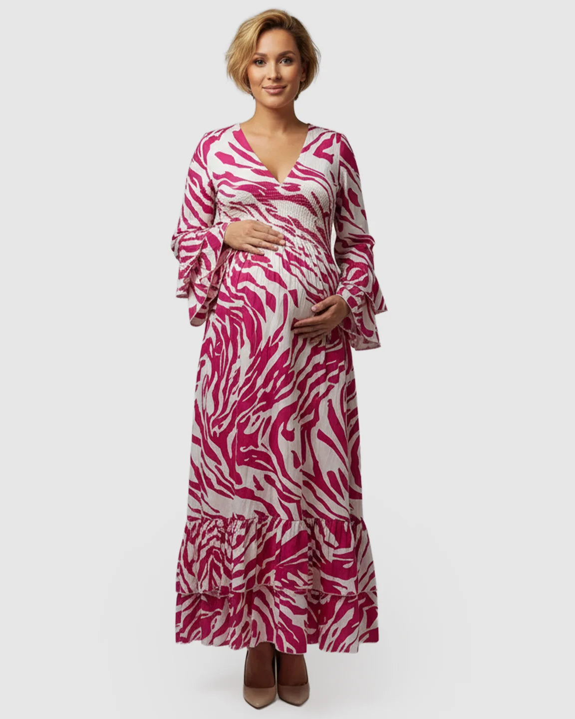 Smocked Waist Boho Maternity Maxi Dress