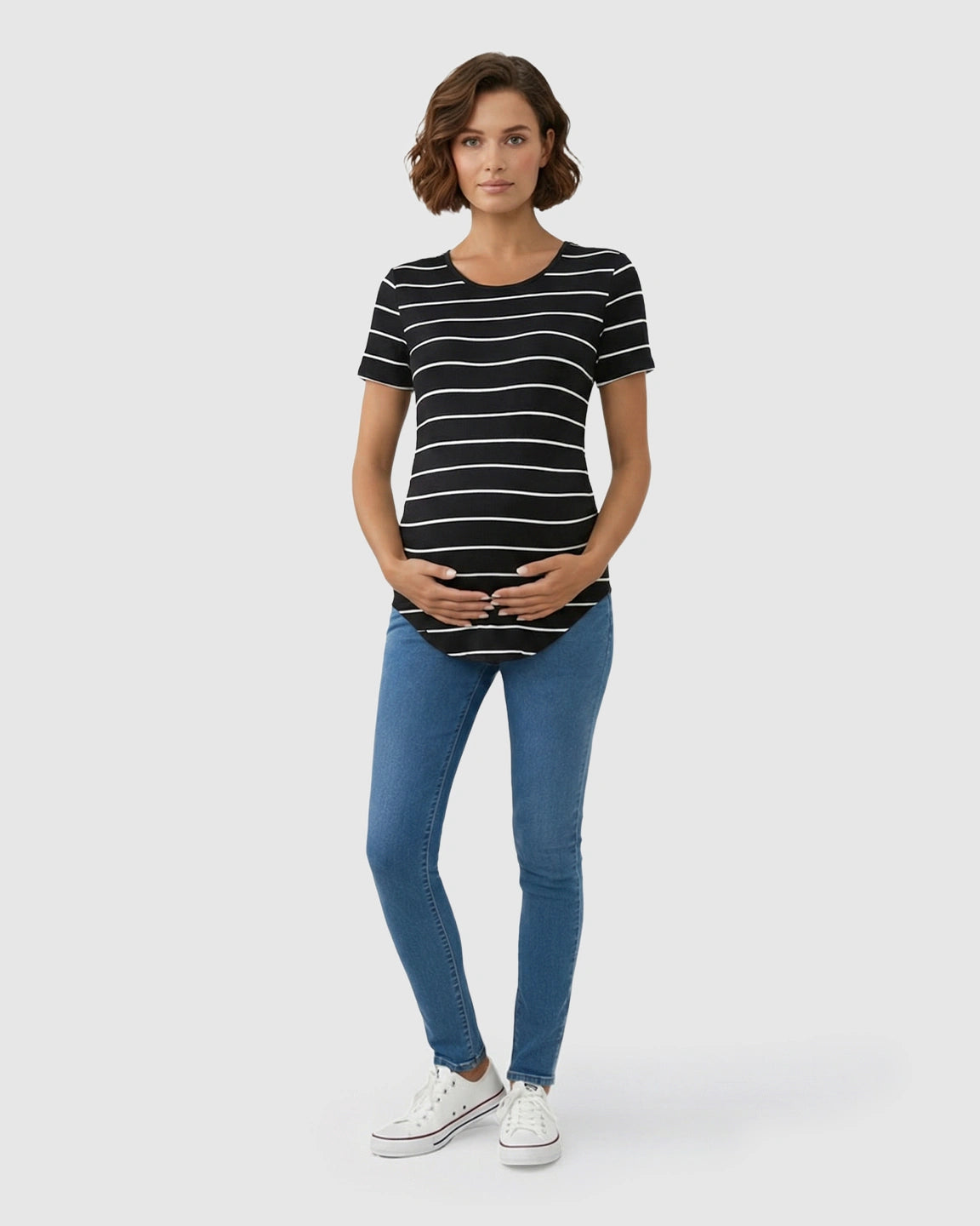Striped Short-Sleeve Relaxed Fit Maternity Top