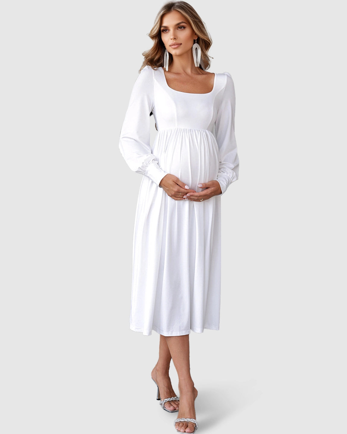 Square Neckline Empire Waist Maternity Midi Dress