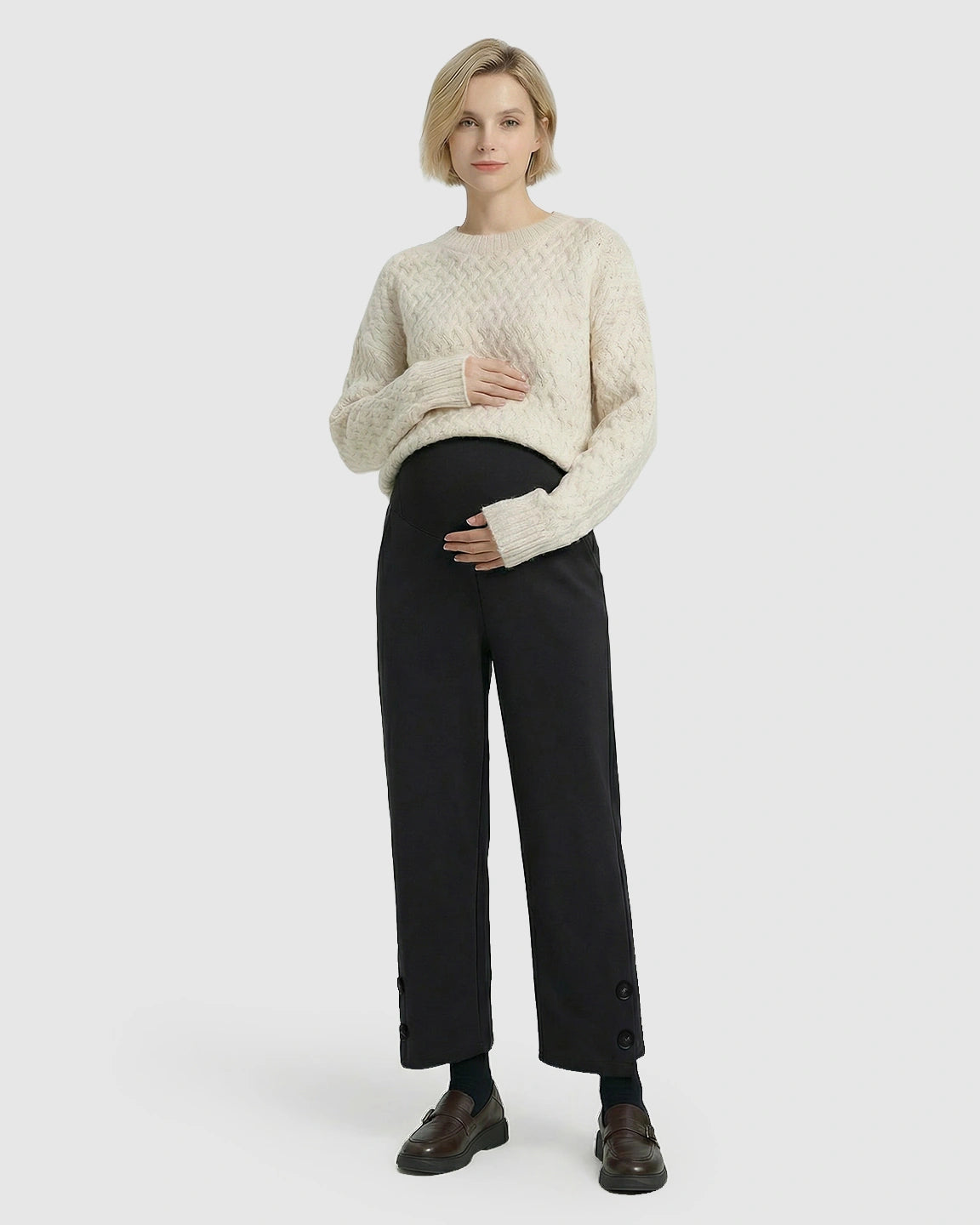 Button Detail Cropped Maternity Trousers