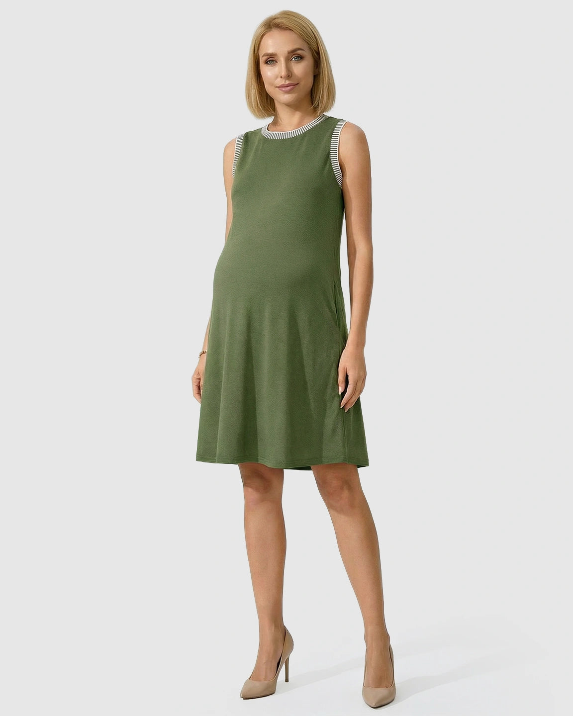 Sleeveless Mid-Waist Umbrella Skirt Maternity Dress