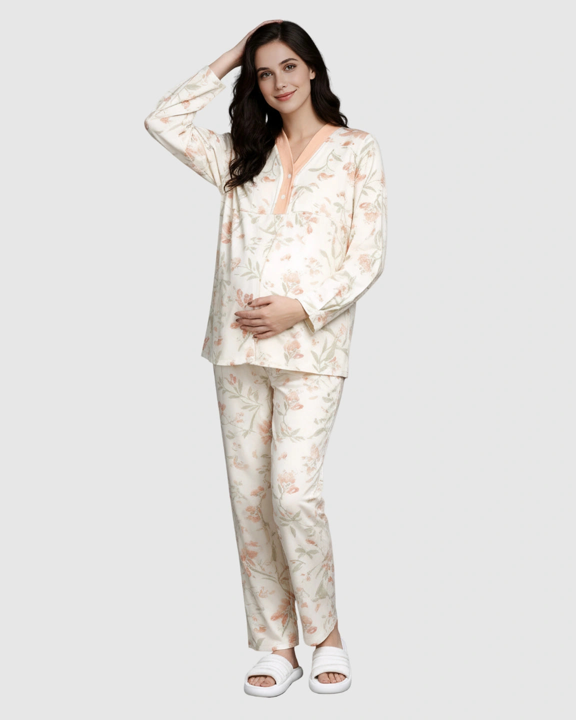 Button Front Padded Maternity Sleepwear Set