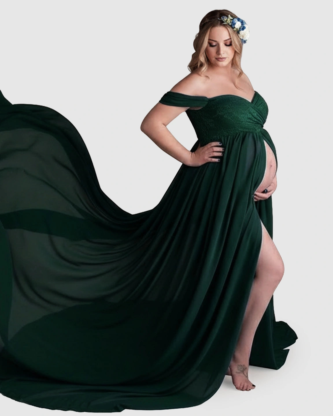 Extra-Long Train Ethereal Chiffon Maternity Gown