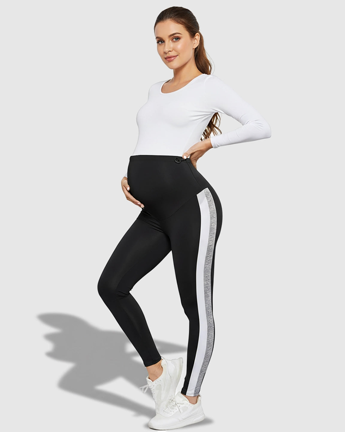 Stretch Waist Panel Side-Stripe Maternity Leggings