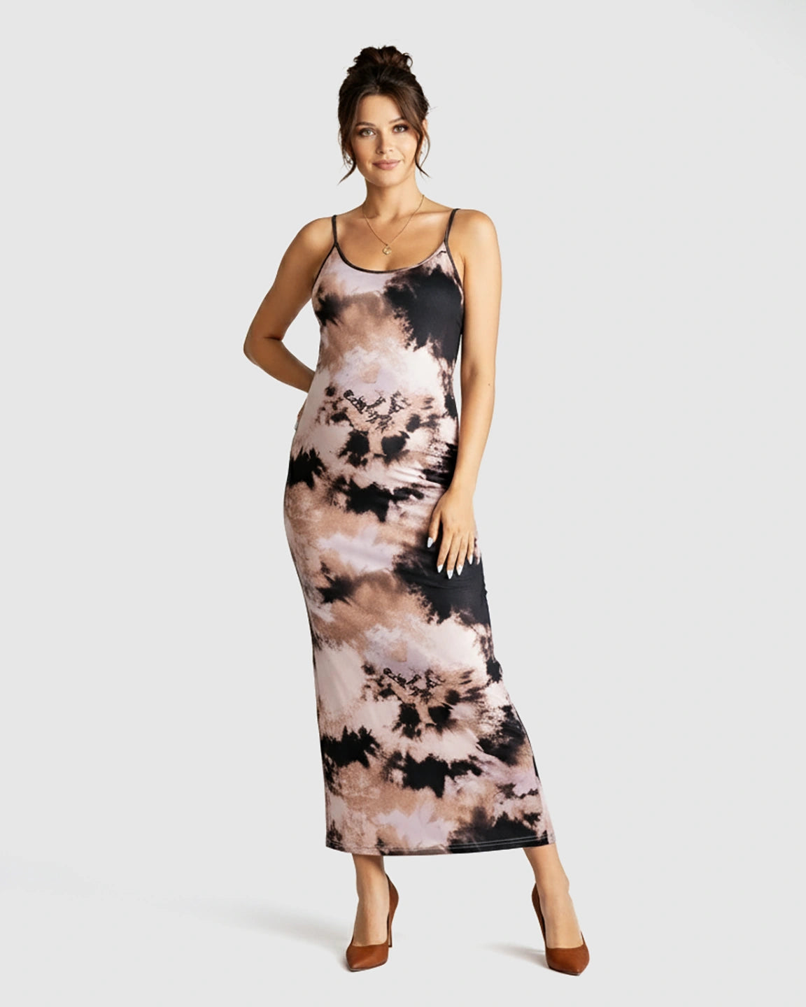 Thin Strapped Tie-Dye Pattern Bodycon Maternity Maxi Dress