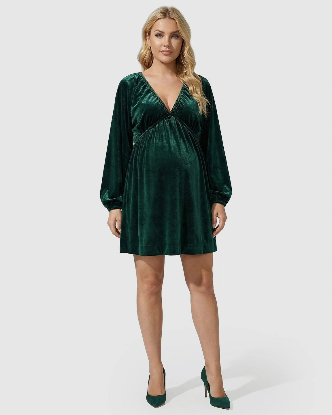 Velvet Lantern Sleeve Maternity Mini Dress