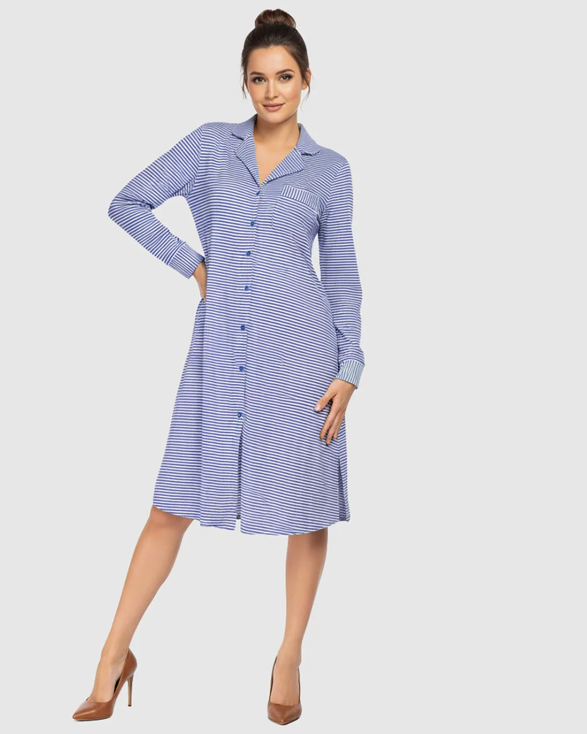 Button-Front Shirt Style Maternity Sleepwear