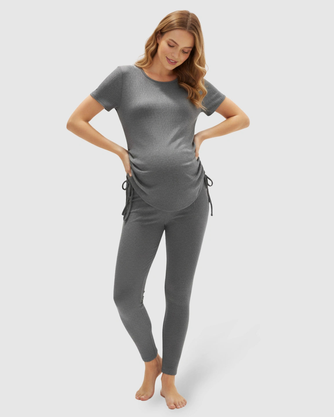 Side Drawstring-Detail Sport Maternity Lounge Set