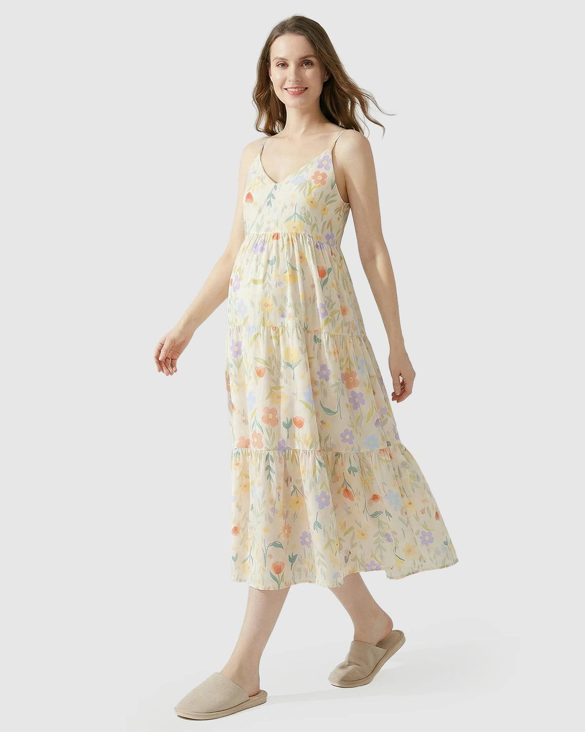 Sleeveless Colorful Flowers Print Maternity Nightdress