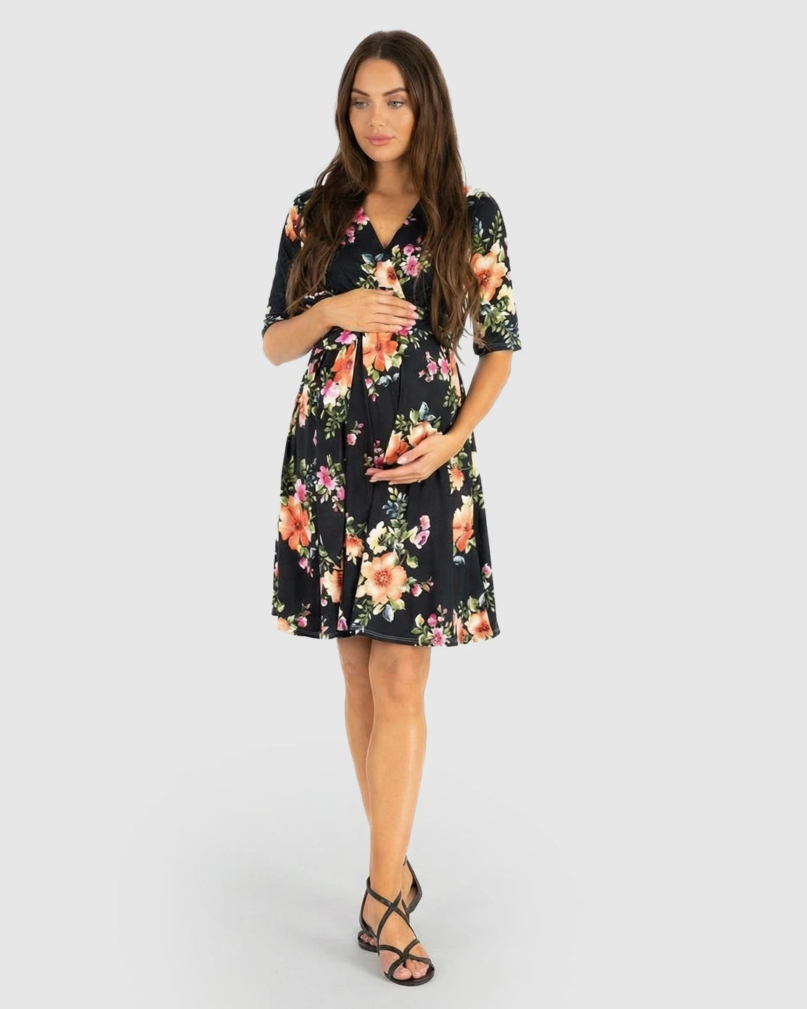 Tie-Waist Retro Floral Print Maternity Dress