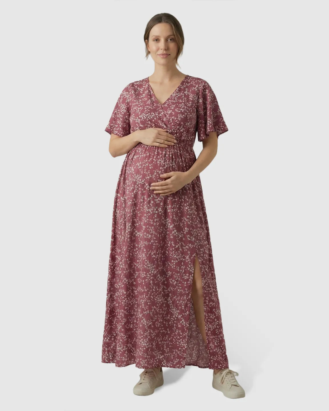 Waist-Cinching Bohemian Maternity Maxi Dress