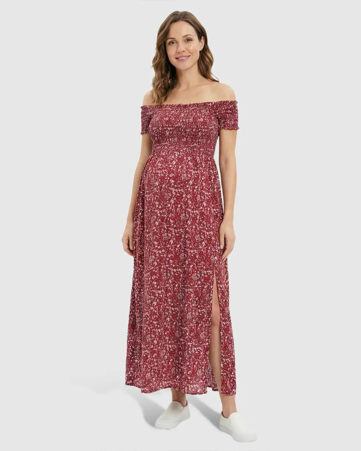 Off-Shoulder Floral Pattern Maternity Maxi Dress