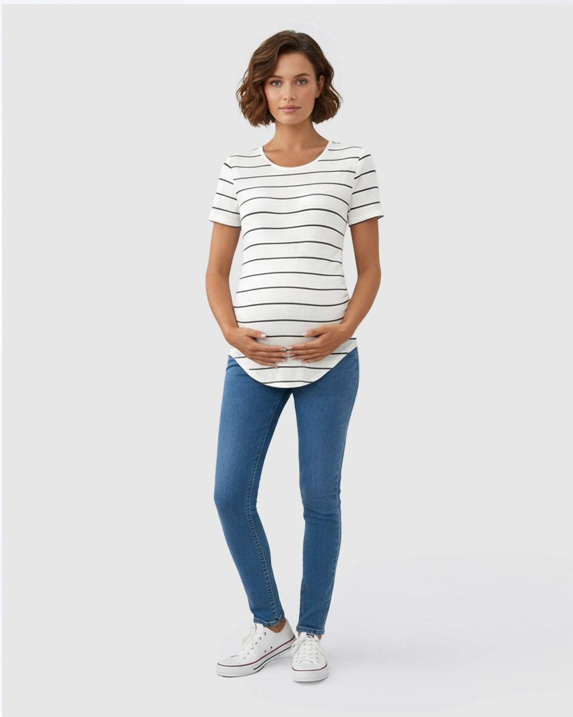 Striped Short-Sleeve Relaxed Fit Maternity Top