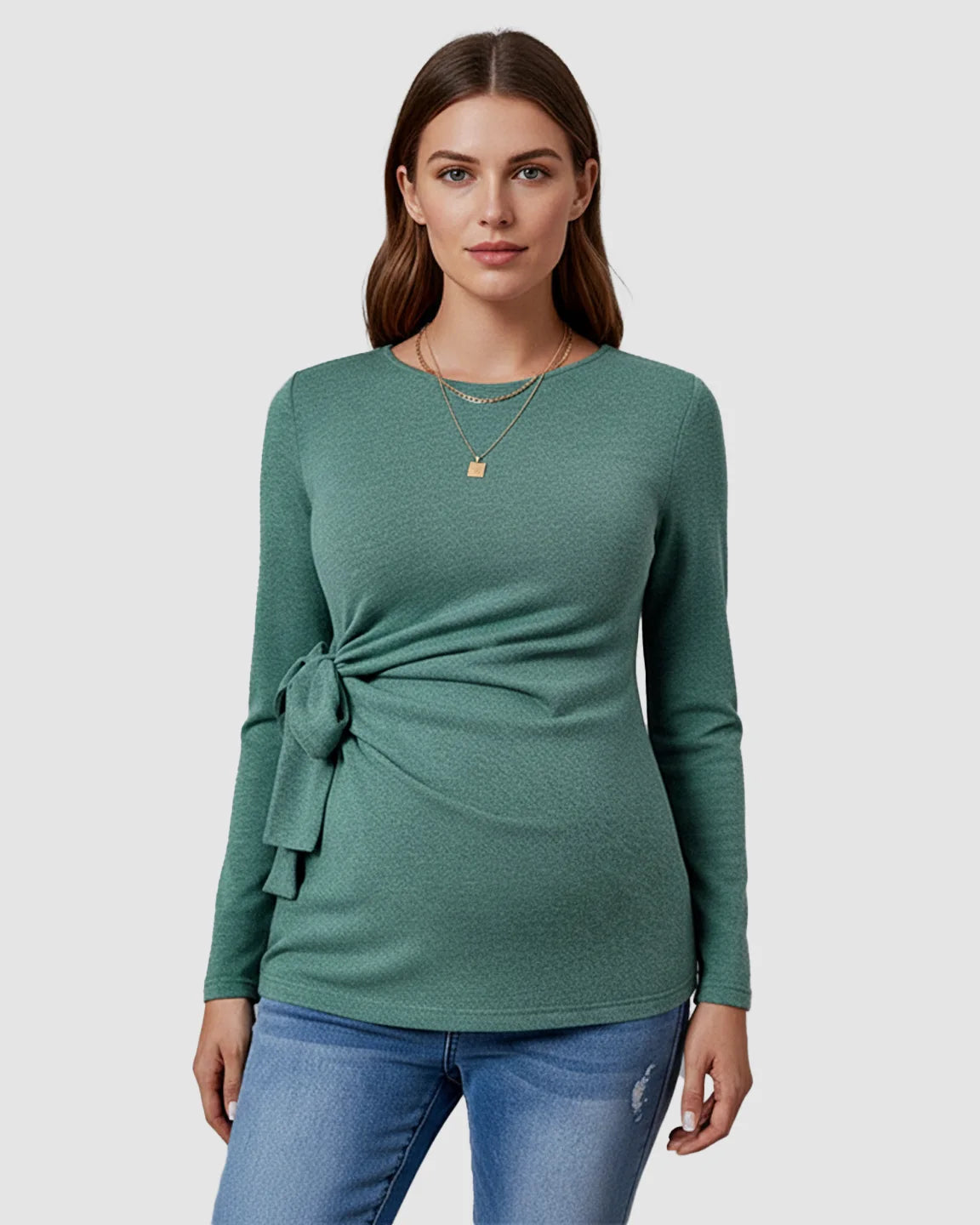 Adjustable Side-Tie Slim Fit Long Sleeve Maternity Top