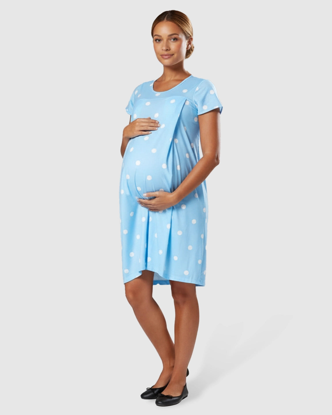 Hidden Nursing Access Polka Dot Maternity Dress