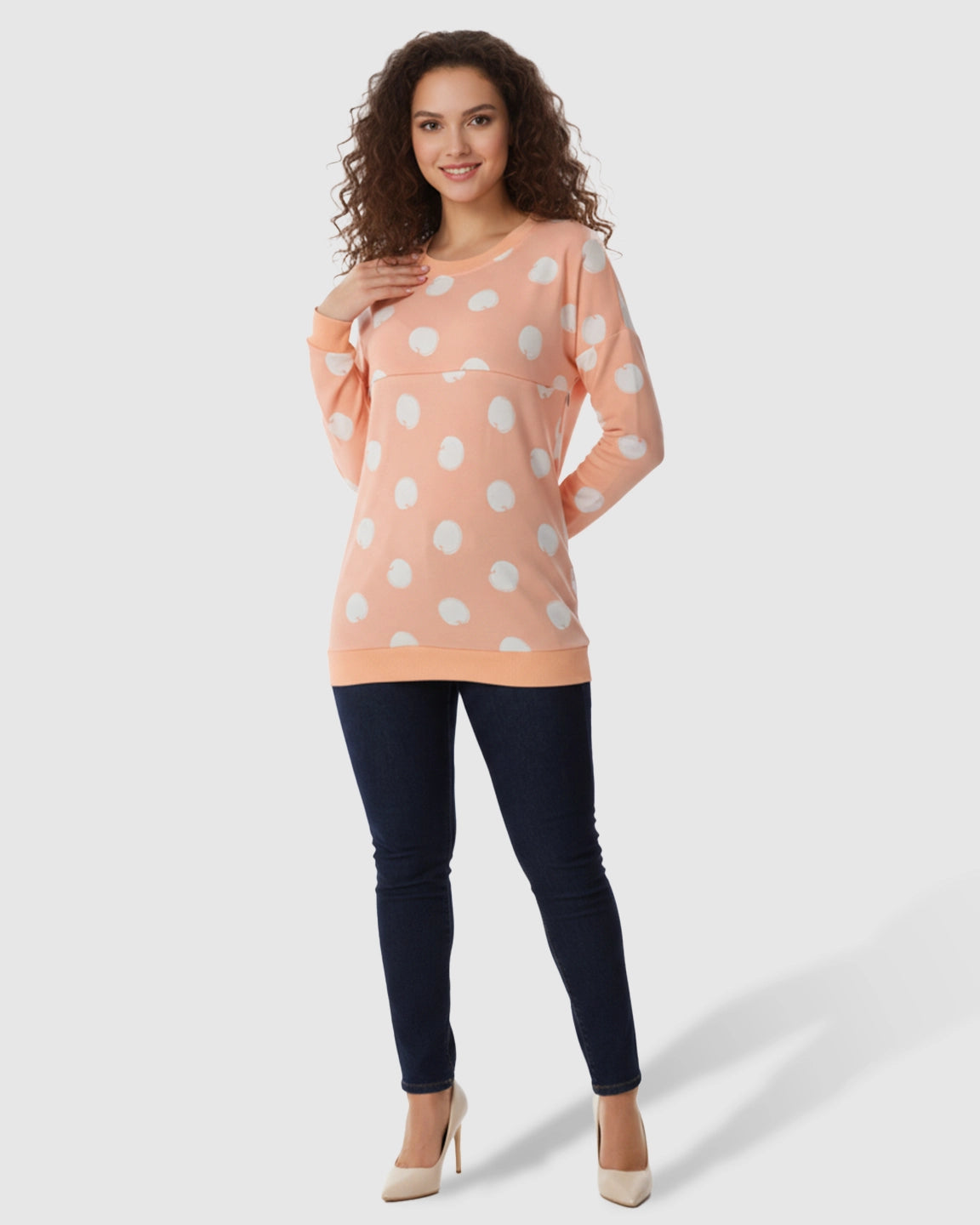 Polka Dot Round-Neck Maternity & Nursing Sweater