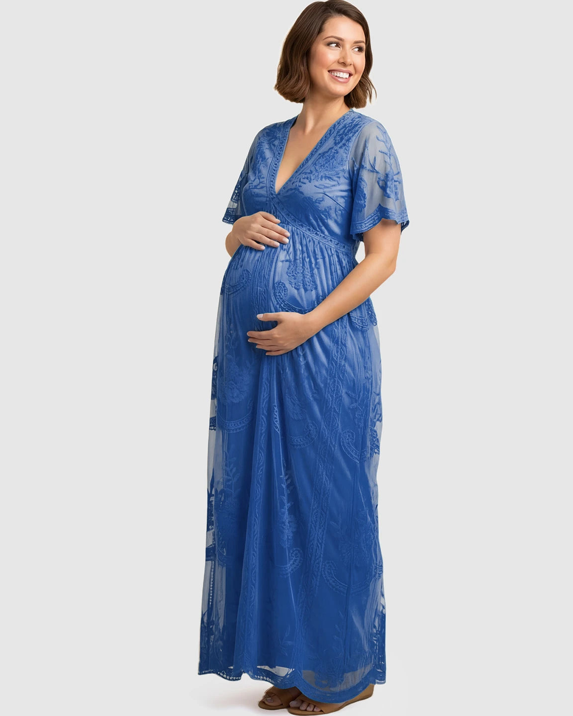 Lace Overlay Boho Maternity Maxi Dress