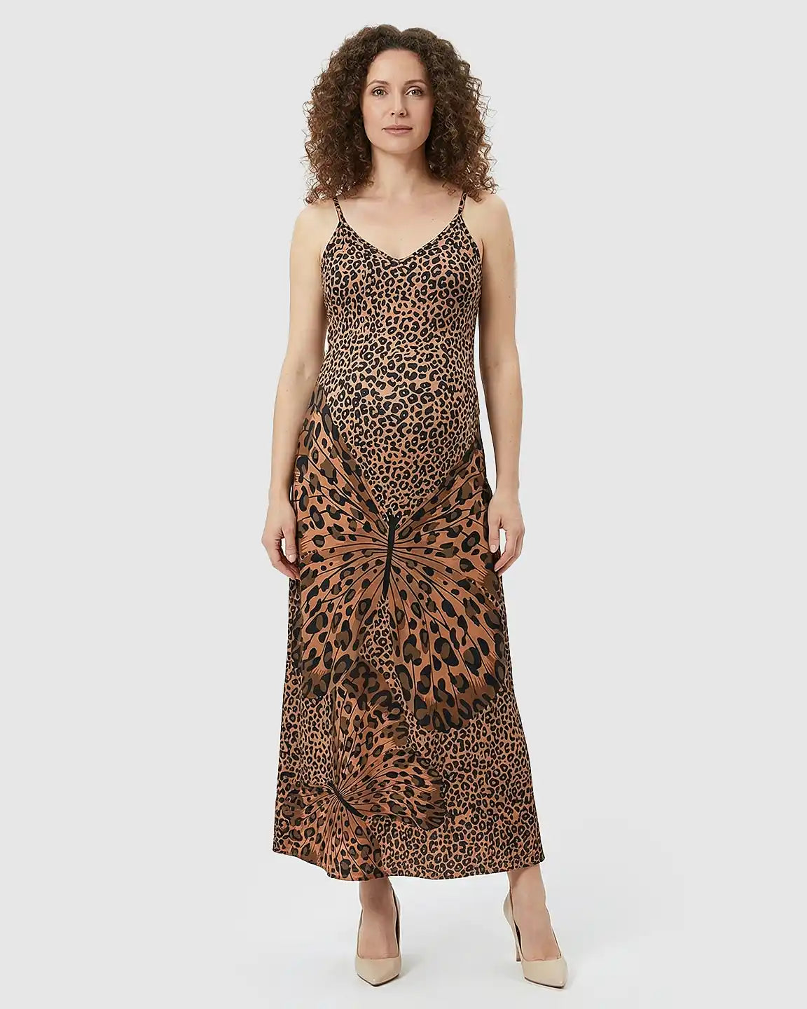 Sling V-Neck Leopard Print Maternity Midi Dress