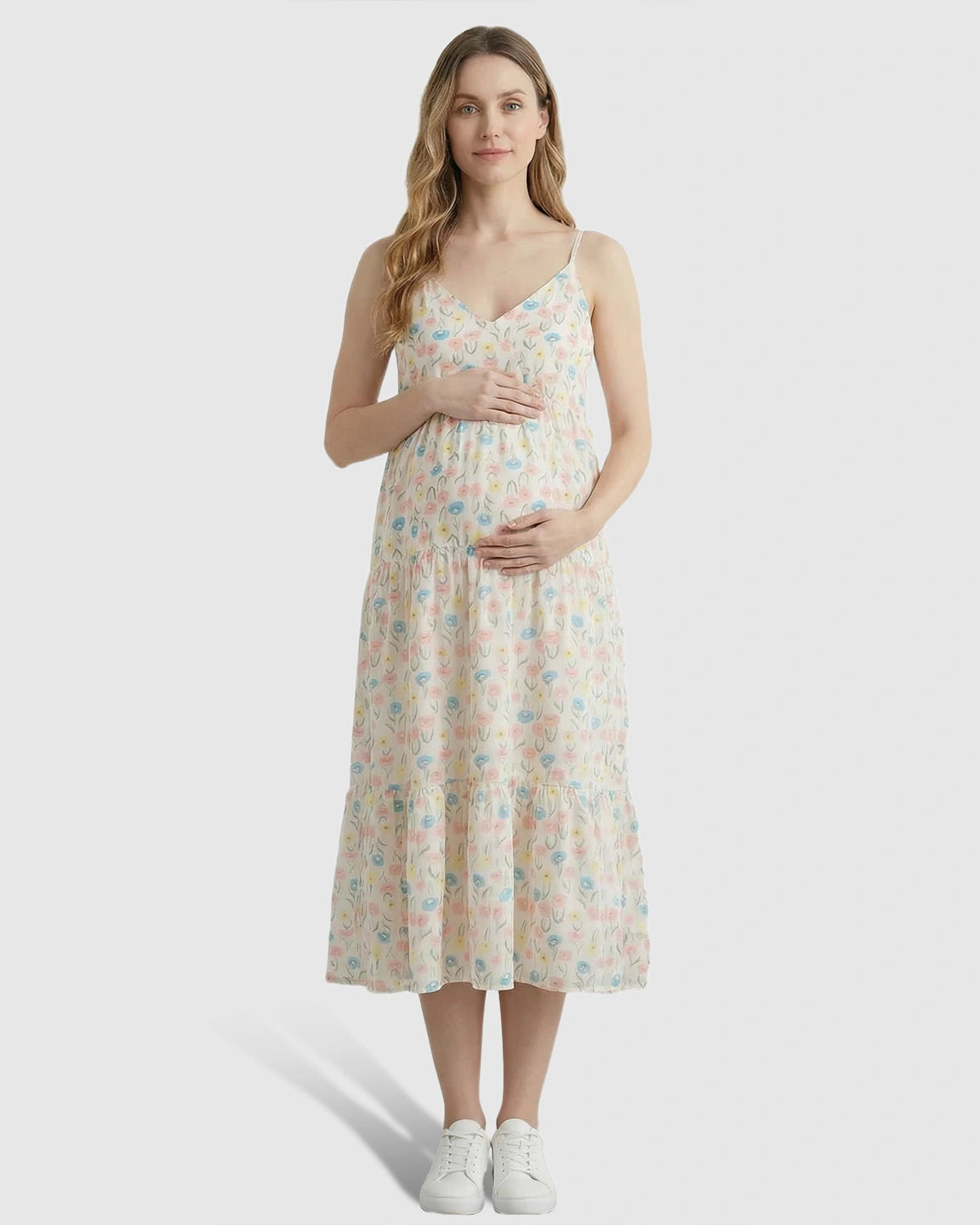 Floral Print Tiered Skirt Maternity Nightdress