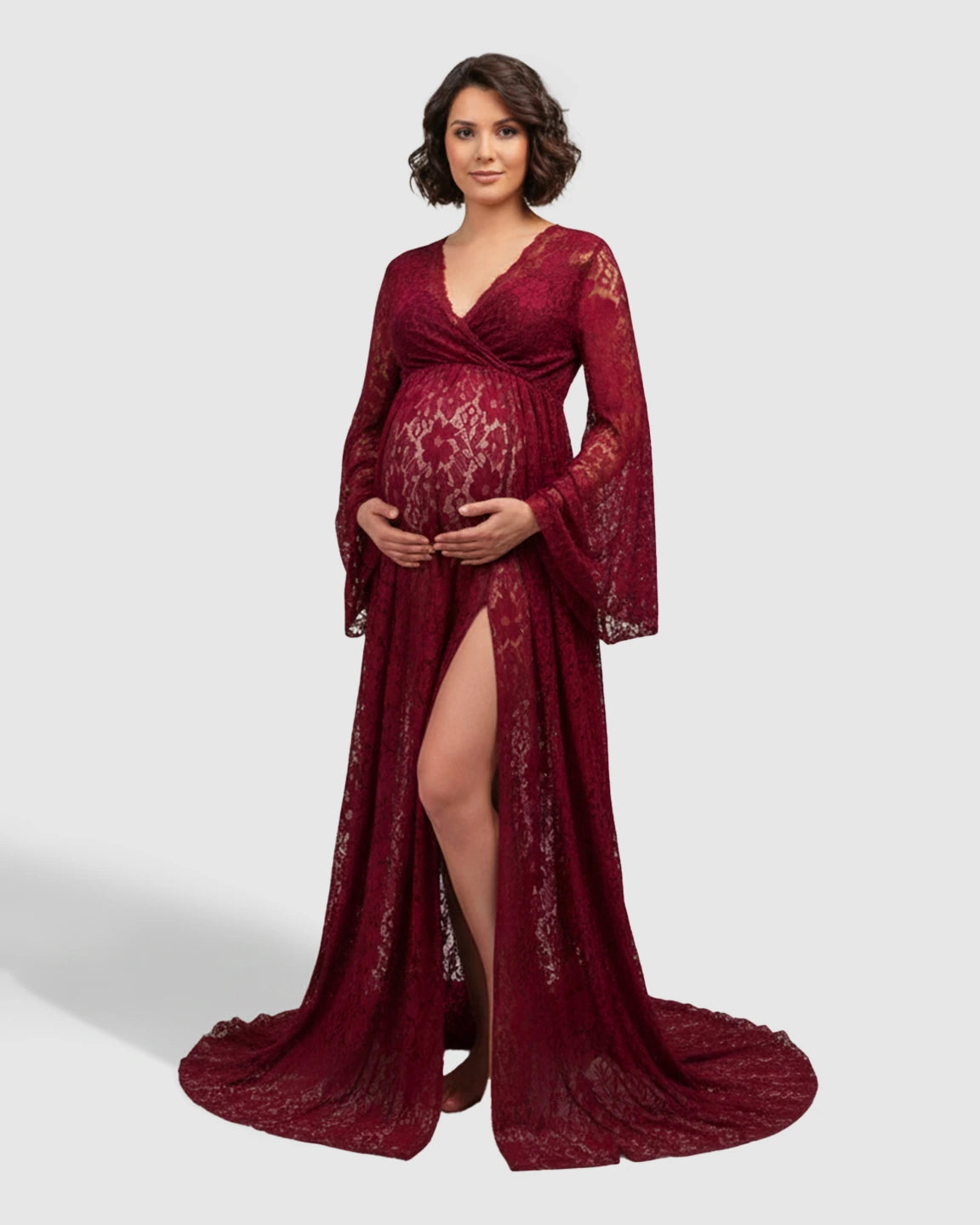 Long Bell Sleeve See Through Maternity Gown
