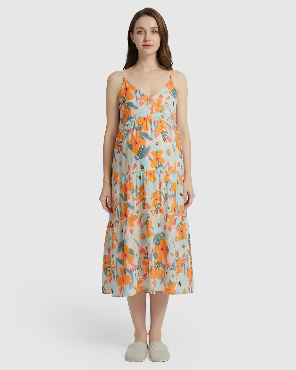 Spaghetti Strap Large Floral Print Maternity Nightdress