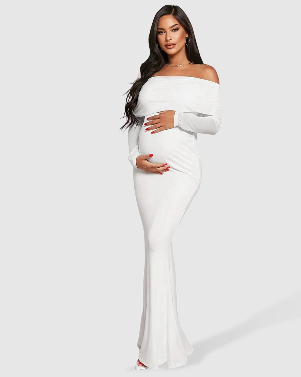 Draped Neck Mermaid Fit Maternity Maxi Dress