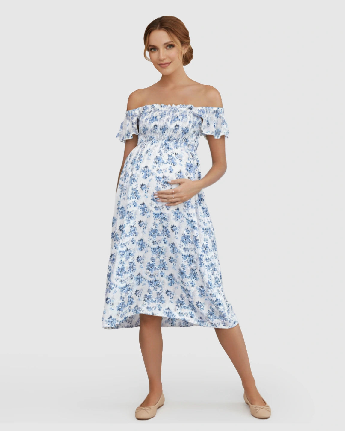 Smocked Bodice Romantic Maternity Dress