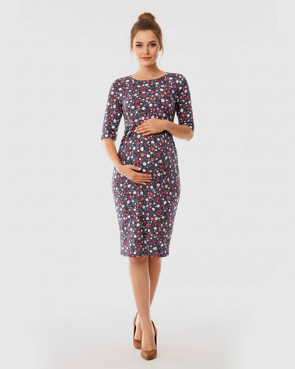 Long-sleeve Floral Print Maternity Dress
