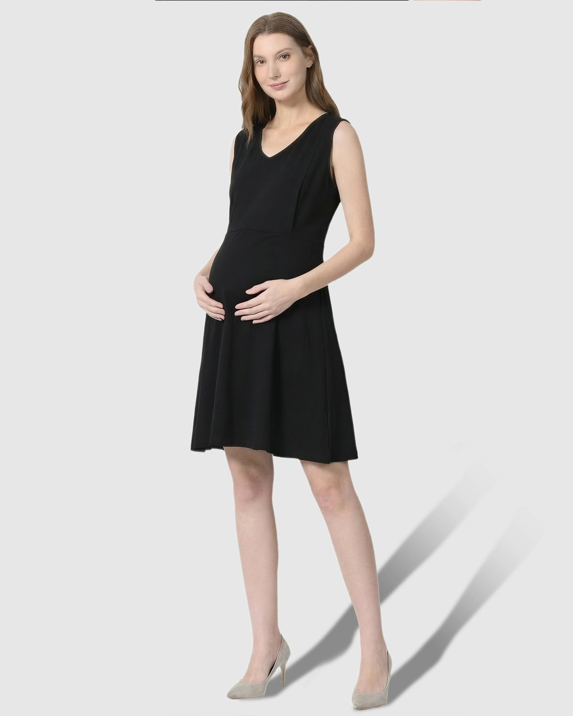 Zip-Up Nursing Access Minimalist Maternity Mini Dress