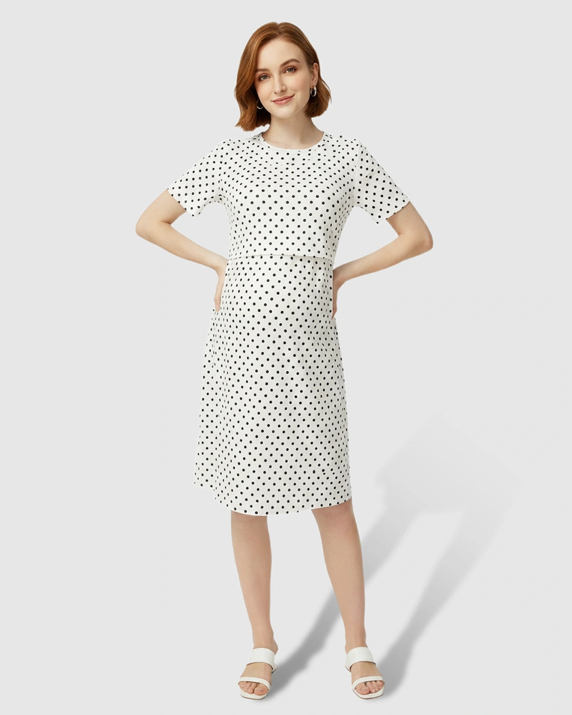 Short Sleeve Polka Dot Print Maternity Midi Dress