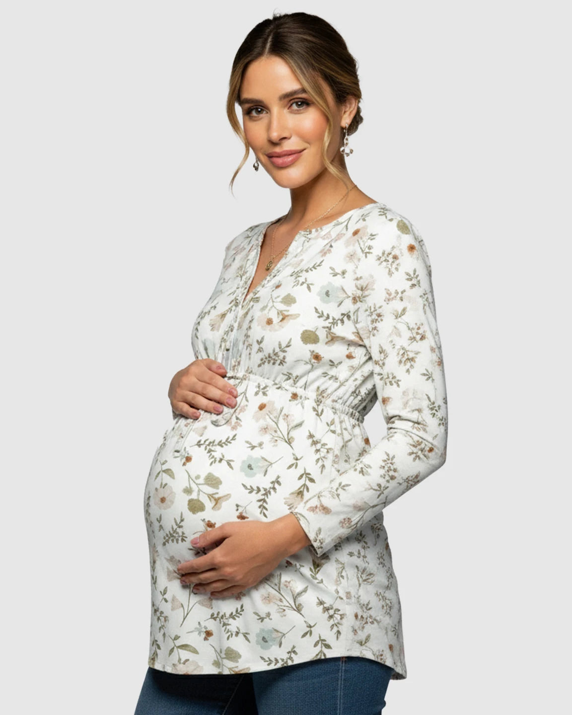 Floral V-Neck Long Sleeve Maternity Blouse