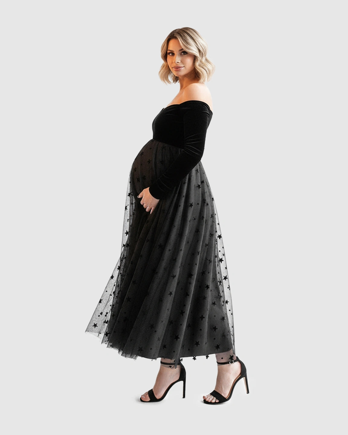 Star-Tulle Off-Shoulder Maternity Gown