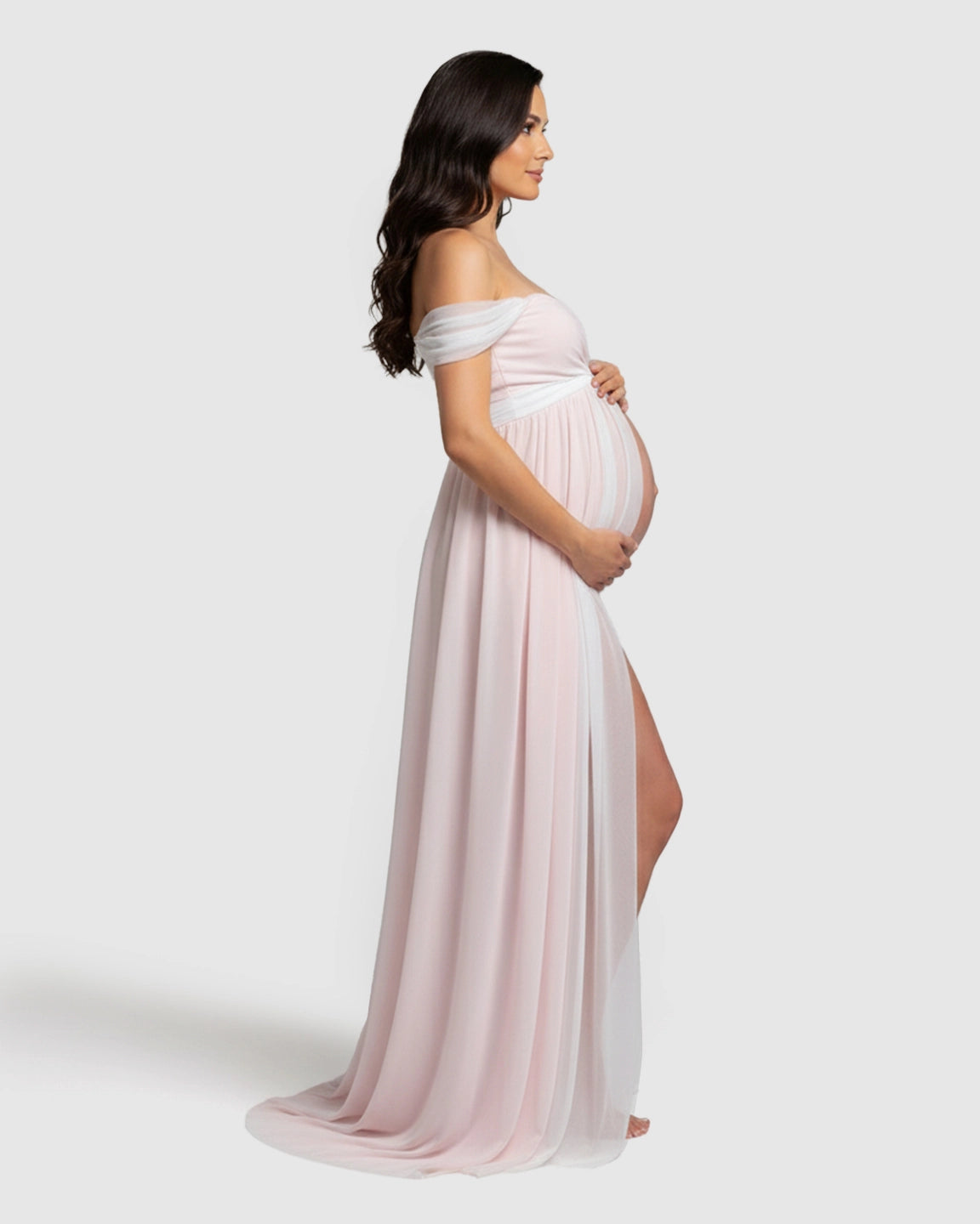 Off-Shoulder Slit Floor-Length Maternity Gown